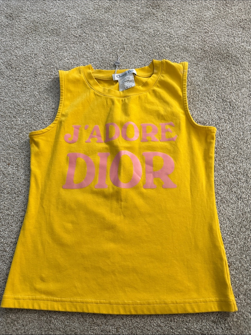 Dior women Yellow Tank Top with Pink 'J'ADORE DIOR' Print